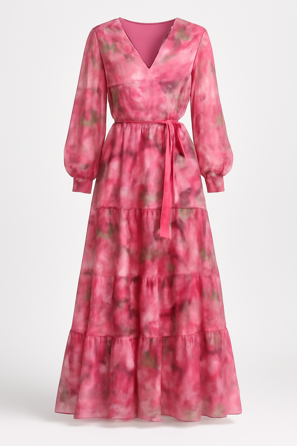 Eleganza floreale: abito lungo rosa a strati con cintura in vita Pelle Donna - Rosa floreale - abito cintura donna DRESS Dresses eleganza eleganza floreale female dress floreale Maxi Dresses pelle - Concept Palermo