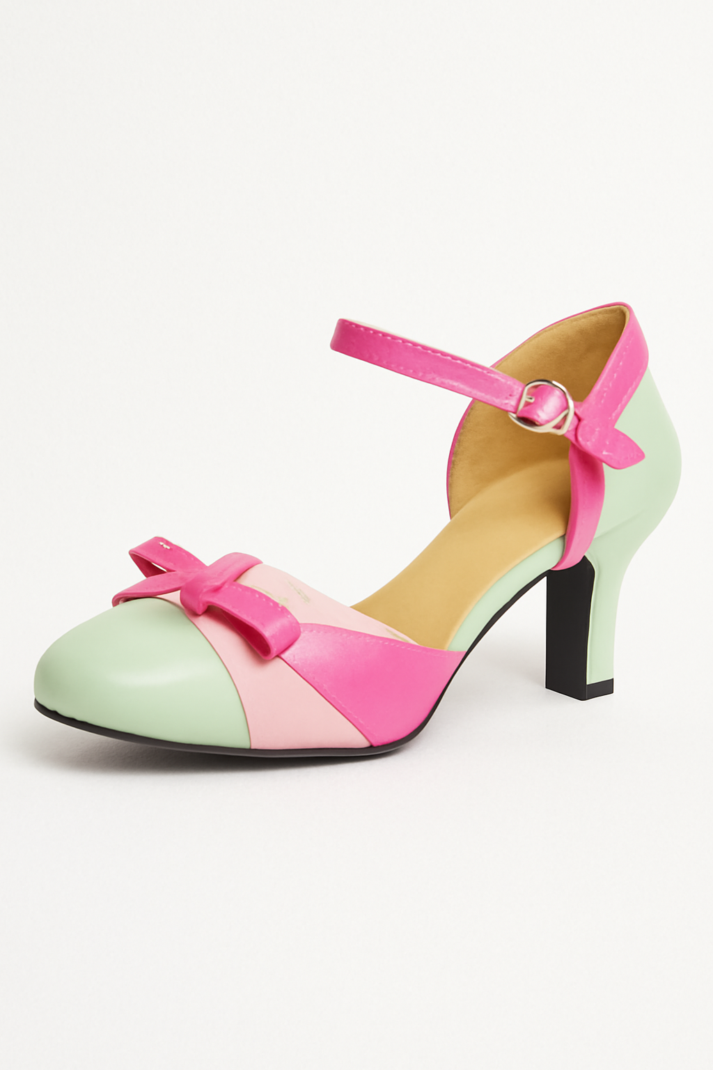 Sandali Donna Eleganti con Tacco Colorblock e Fiocco - Design Moderno Comodi - Verde - alla casual sandals colorblock design elegant sandals fiocco moda sandali sandali tacco sandals - Concept Palermo