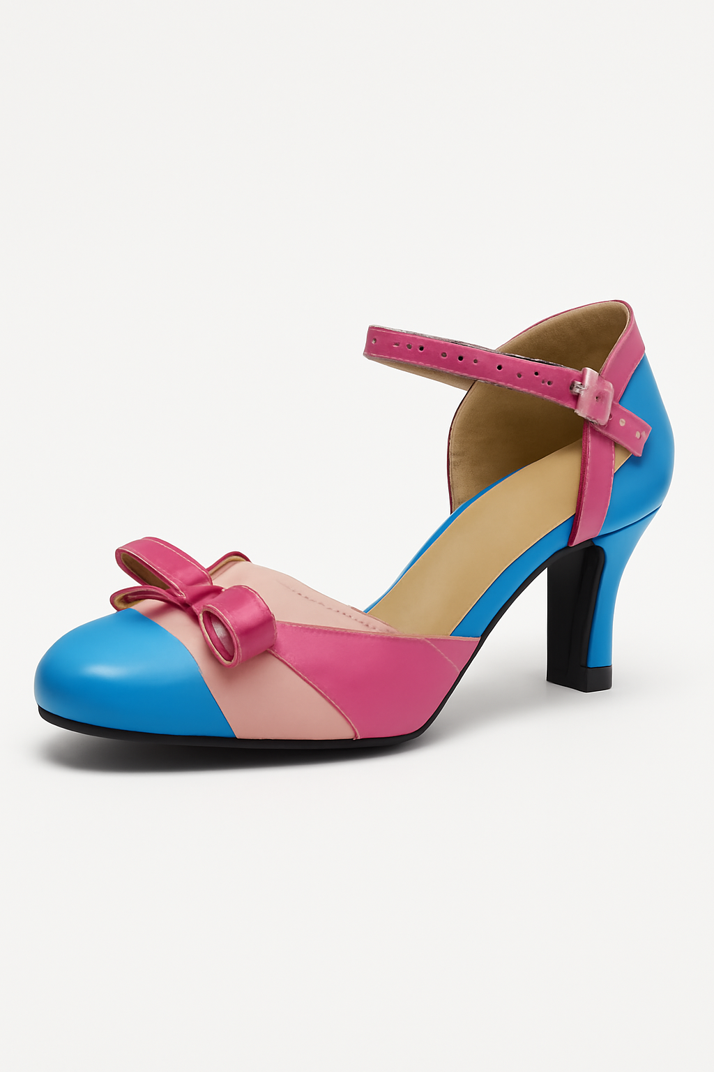 Sandali Donna Eleganti con Tacco Colorblock e Fiocco - Design Moderno Comodi - Blu - alla casual sandals colorblock design elegant sandals fiocco moda sandali sandali tacco sandals - Concept Palermo