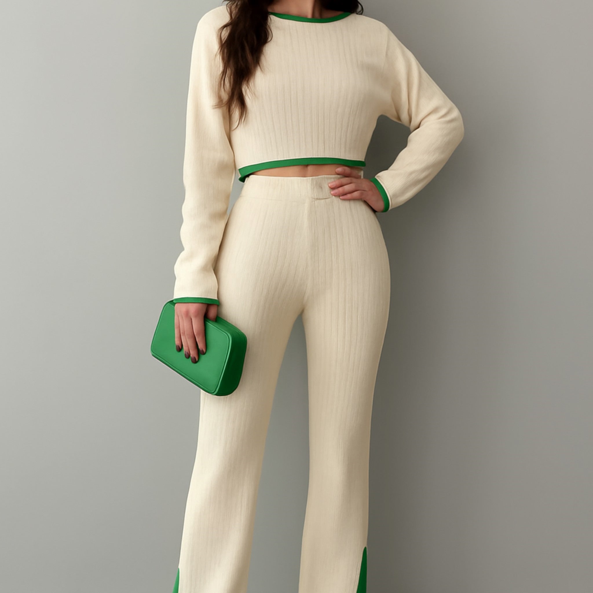 Completo da casa a coste con dettagli a contrasto, 2 pezzi Donna - - casa Complete Outfit completo completo casa contrasto coste dettagli donna Going out dress outfit set outfit sets - Concept Palermo