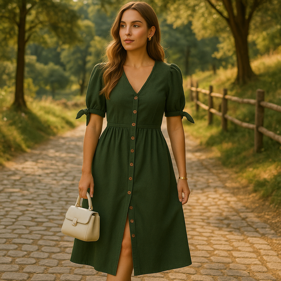 Abito midi con maniche a sbuffo e bottoni in legno Donna - - abito abito midi bottoni donna Dresses female dress Going out dress legno maniche midi - Concept Palermo
