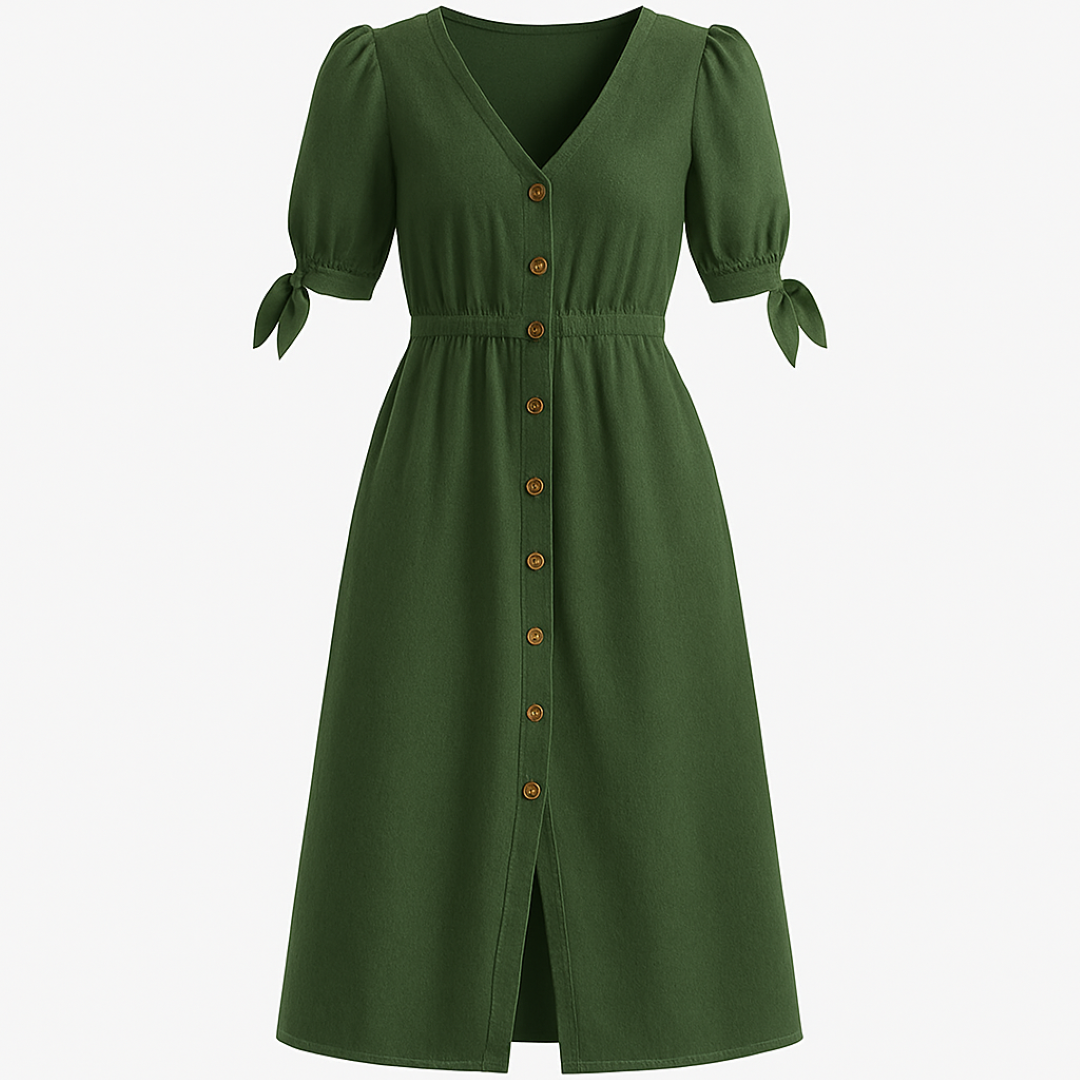Abito midi con maniche a sbuffo e bottoni in legno Donna - - abito abito midi bottoni donna Dresses female dress Going out dress legno maniche midi - Concept Palermo