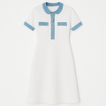 Abito lungo in maglia bianca con finiture in denim Pelle Donna