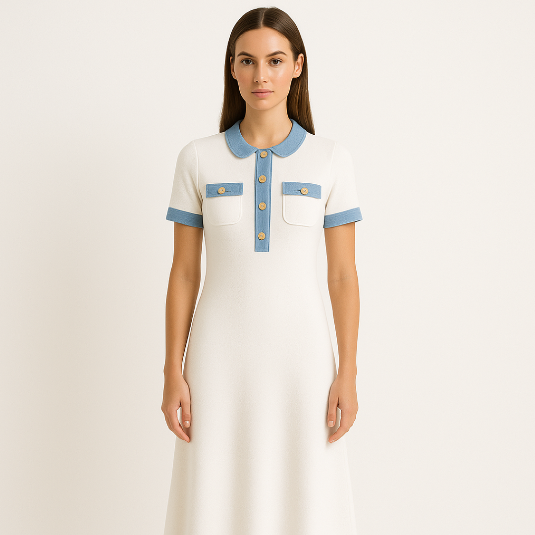 Abito lungo in maglia bianca con finiture in denim Pelle Donna - - abito abito maglia bianca denim donna Dresses female dress finiture maglia Maxi Dresses - Concept Palermo