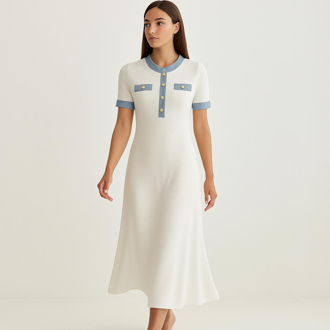 Abito lungo in maglia bianca con finiture in denim Pelle Donna - - abito abito maglia bianca denim donna Dresses female dress finiture maglia Maxi Dresses - Concept Palermo