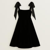 Midi-jurk met fluwelen riem en strik leer Dames