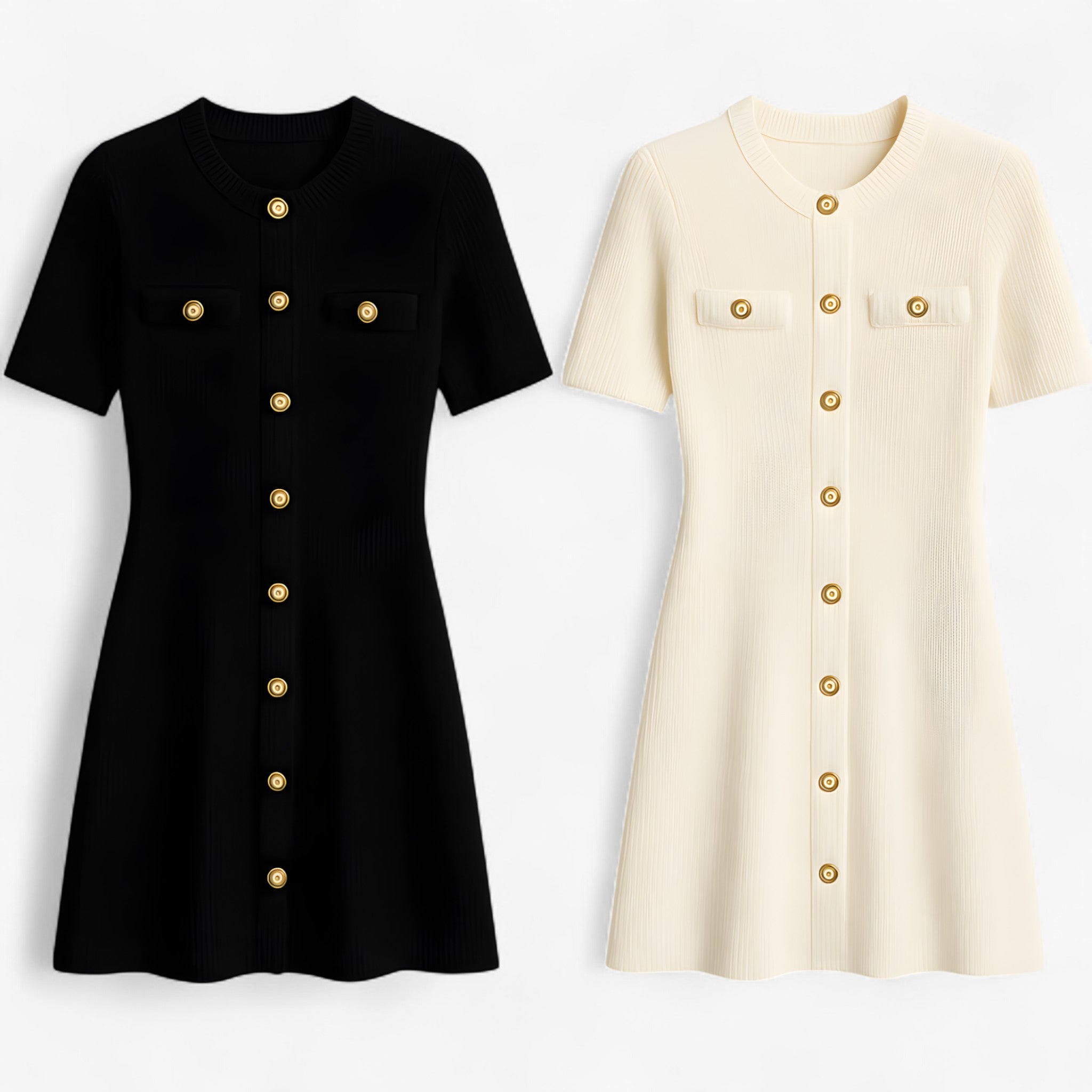Miniabito in maglia a coste con dettagli dorati Donna - - coste dettagli donna dorati Dresses female dress maglia Maxi Dresses Mini Dresses miniabito miniabito maglia - Concept Palermo