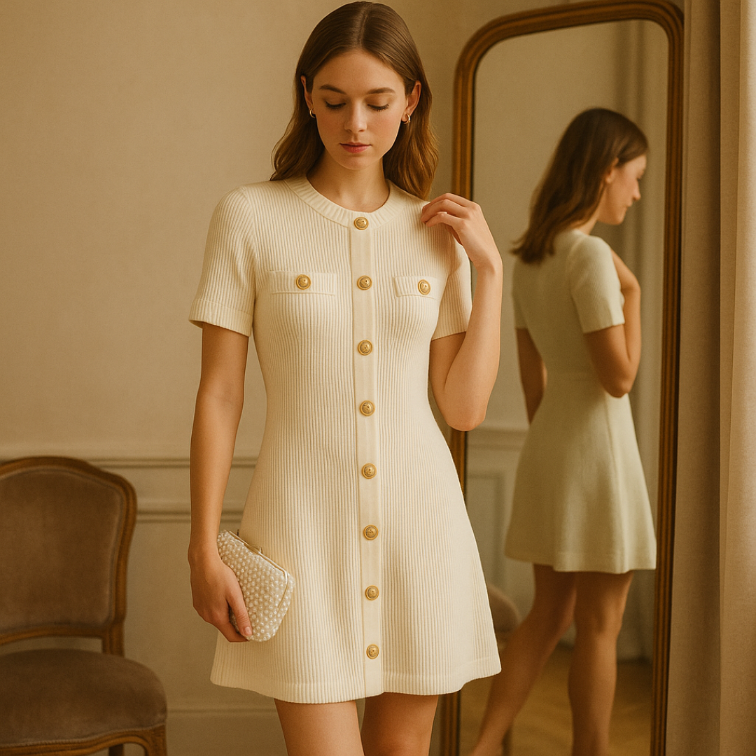 Miniabito in maglia a coste con dettagli dorati Donna - - coste dettagli donna dorati Dresses female dress maglia Maxi Dresses Mini Dresses miniabito miniabito maglia - Concept Palermo