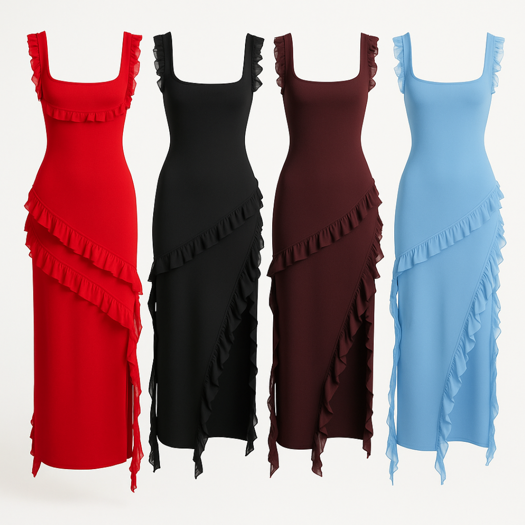 Abito midi con volant a cascata Donna - - abito abito midi cascata casual dresses donna DRESS Dresses female dress Maxi Dresses midi Mini Dresses volant - Concept Palermo