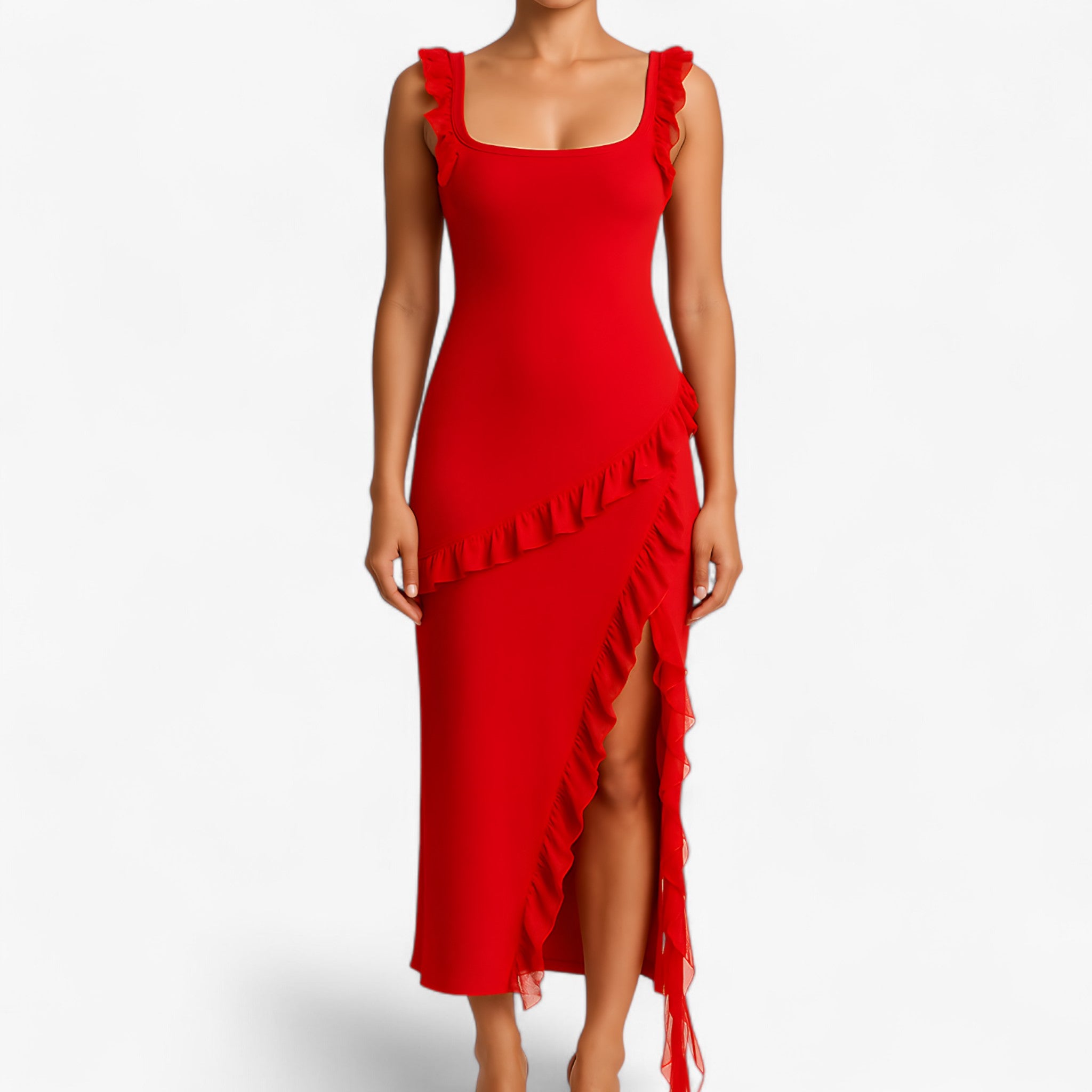 Abito midi con volant a cascata Donna - - abito abito midi cascata casual dresses donna DRESS Dresses female dress Maxi Dresses midi Mini Dresses volant - Concept Palermo