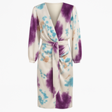 Midi satijnen jurk met lange mouwen en abstracte print voor dames