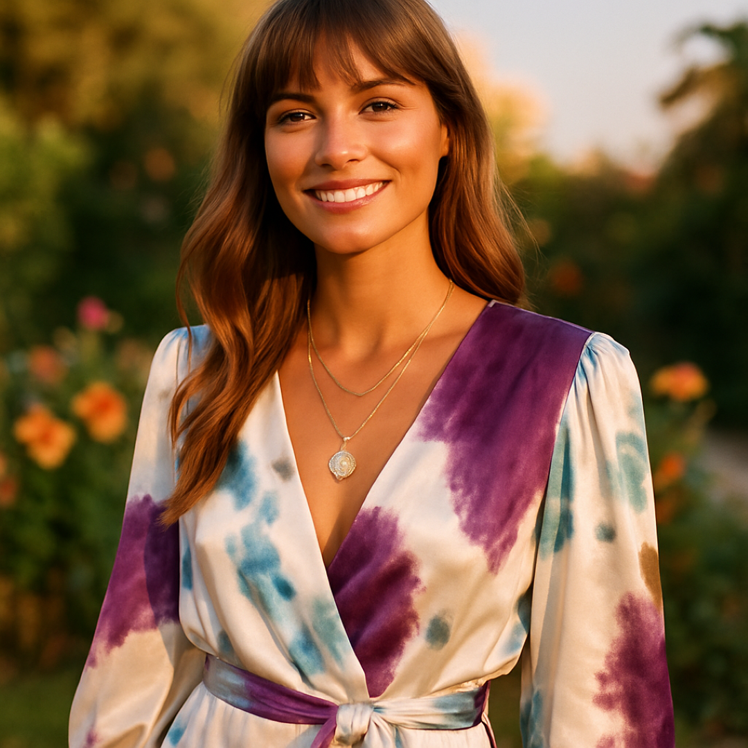 Abito Midi in Raso con Maniche Lunghe e Stampa Astratta Donna - - abito abito midi astratta casual dresses donna DRESS Dresses female dress lunghe maniche Maxi Dresses midi midi dresses Mini Dresses - Concept Palermo