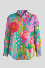Zomerse damesblouse met bloemenprint S-XL - korte mouwen, unieke kleurrijke print