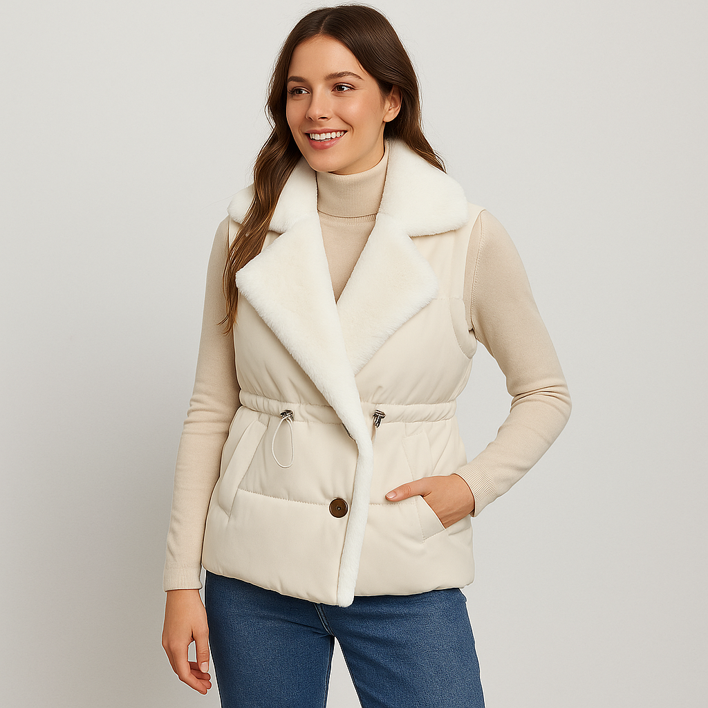 Gilet imbottito con collo in pelliccia sintetica – Vita regolabile, freddo Pelle Uomo - - collo freddo gilet gilet imbottito imbottito jacket pelle pelliccia regolabile - Concept Palermo