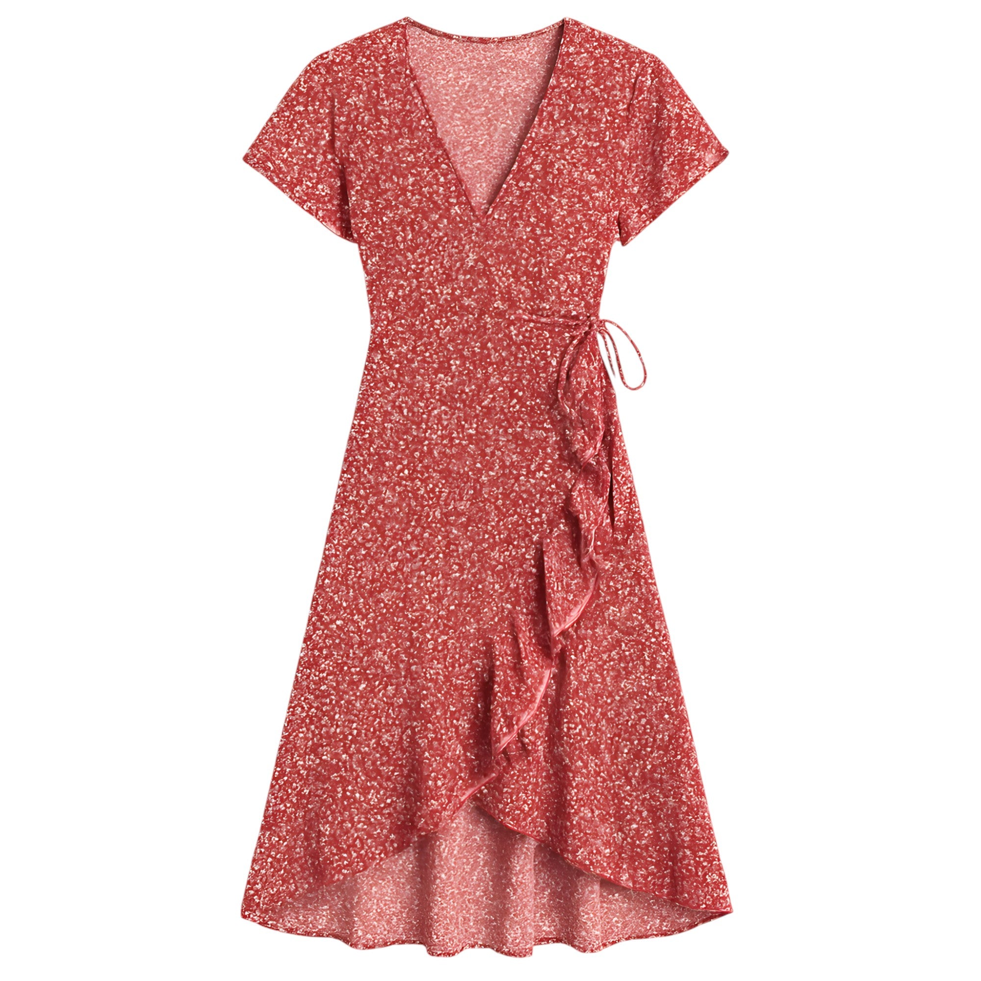 Abito Donna avvolgente con stampa floreale, in pelle sintetica, elegante e versatile - Rosso - abito abito avvolgente avvolgente donna dress dresses floreale pelle stampa - Concept Palermo