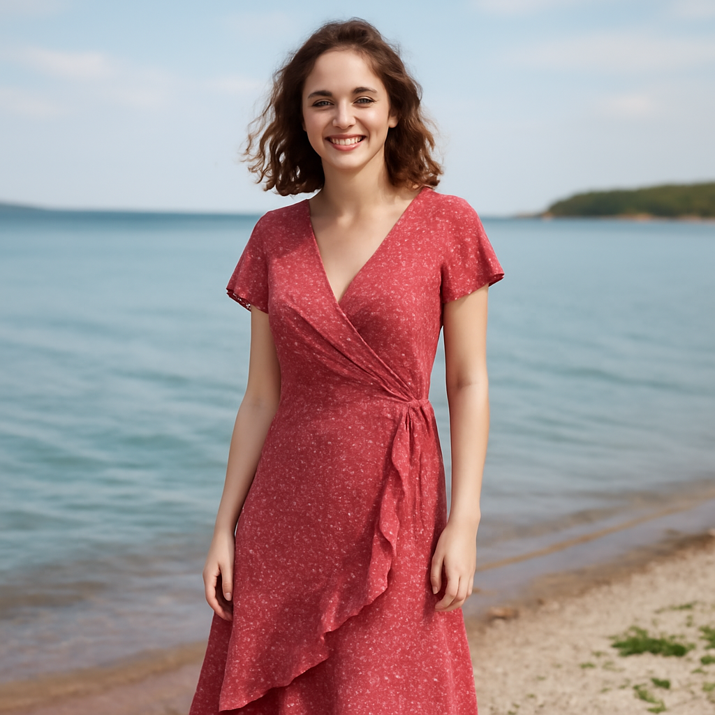 Abito Donna avvolgente con stampa floreale, in pelle sintetica, elegante e versatile - - abito abito avvolgente avvolgente donna dress dresses floreale pelle stampa - Concept Palermo