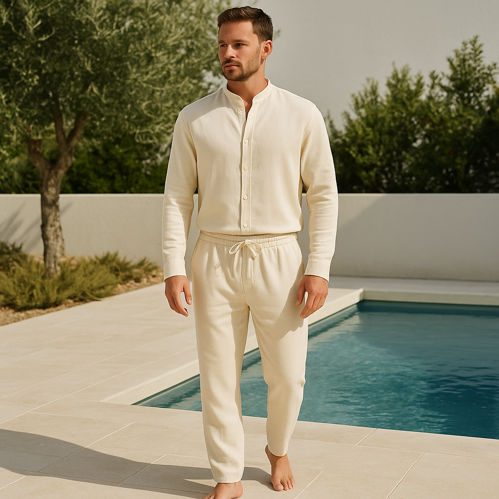 Completo due pezzi in lino - Texture morbida, vestibilità comoda Pelle Uomo - - comoda completo completo pezzi ensemble en lin entretien facile lin de haute qualité lino mode estivale morbida outfit sets pelle pezzi style décontracté taille confortable tenue confortable vêtements d'été pour hommes vêtements légers vêtements respirants - Concept Palermo