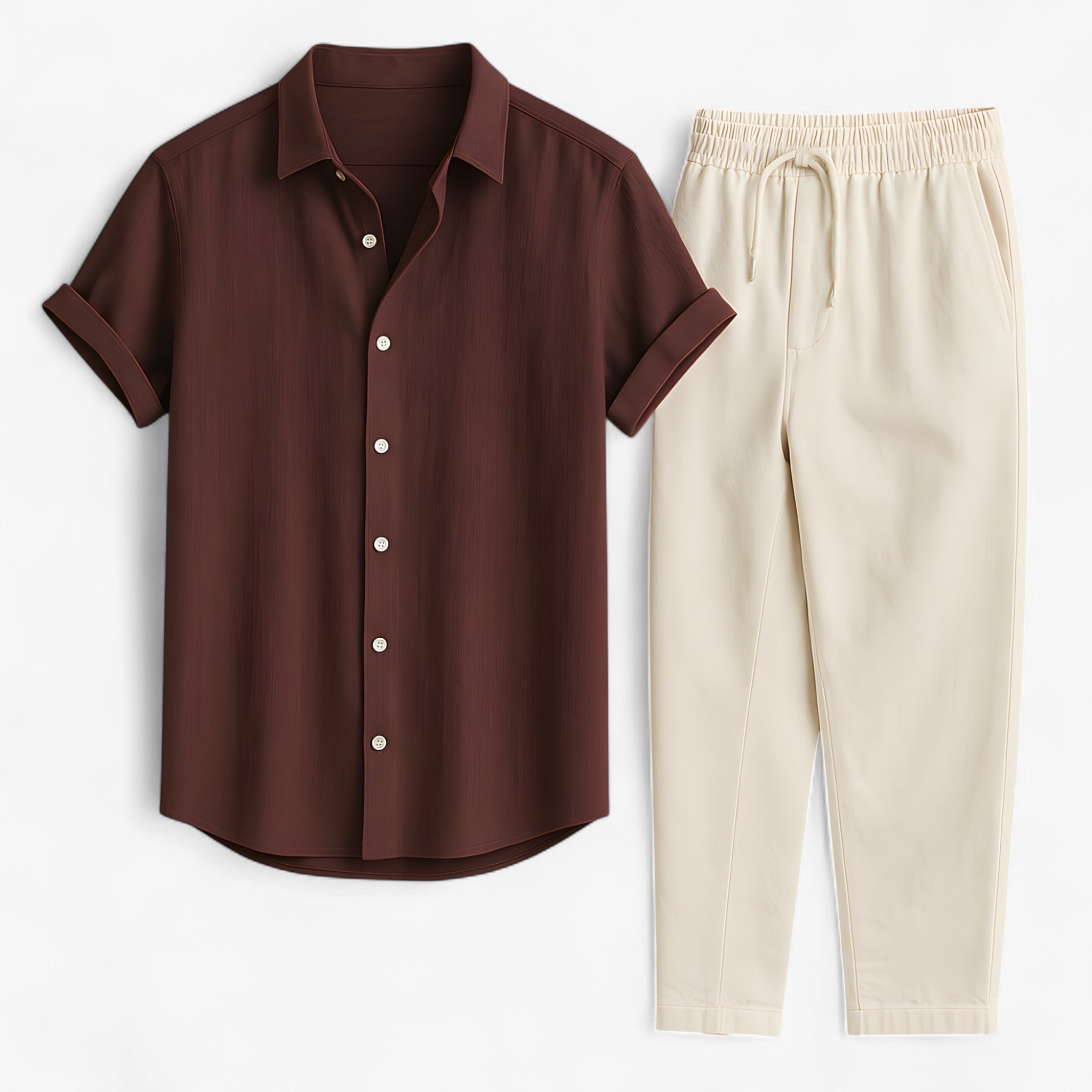 Camicia e pantaloni in lino dal taglio rilassato – Raffinatezza traspirante Uomo - - Basic beige bestsellers camicia camicia pantaloni lino man oud outfit sets pantaloni raffinatezza rilassato Solid Summer taglio - Concept Palermo