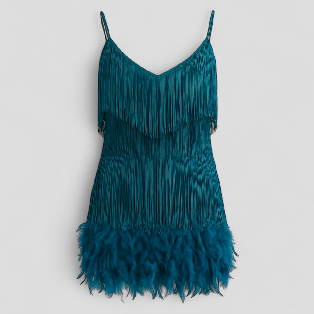 Abito da Cocktail Elegante per Donna, Vestito da Sera Formale in Raso Nero, Taglie S-XL - Verde acqua - abito abito cocktail abito da cocktail abito da sera abito elegante abito per eventi speciali cocktail cocktail dress donna dresses moda femminile paillettes brillanti stile glamour vestito con dettagli in piume vestito per feste - Concept Palermo
