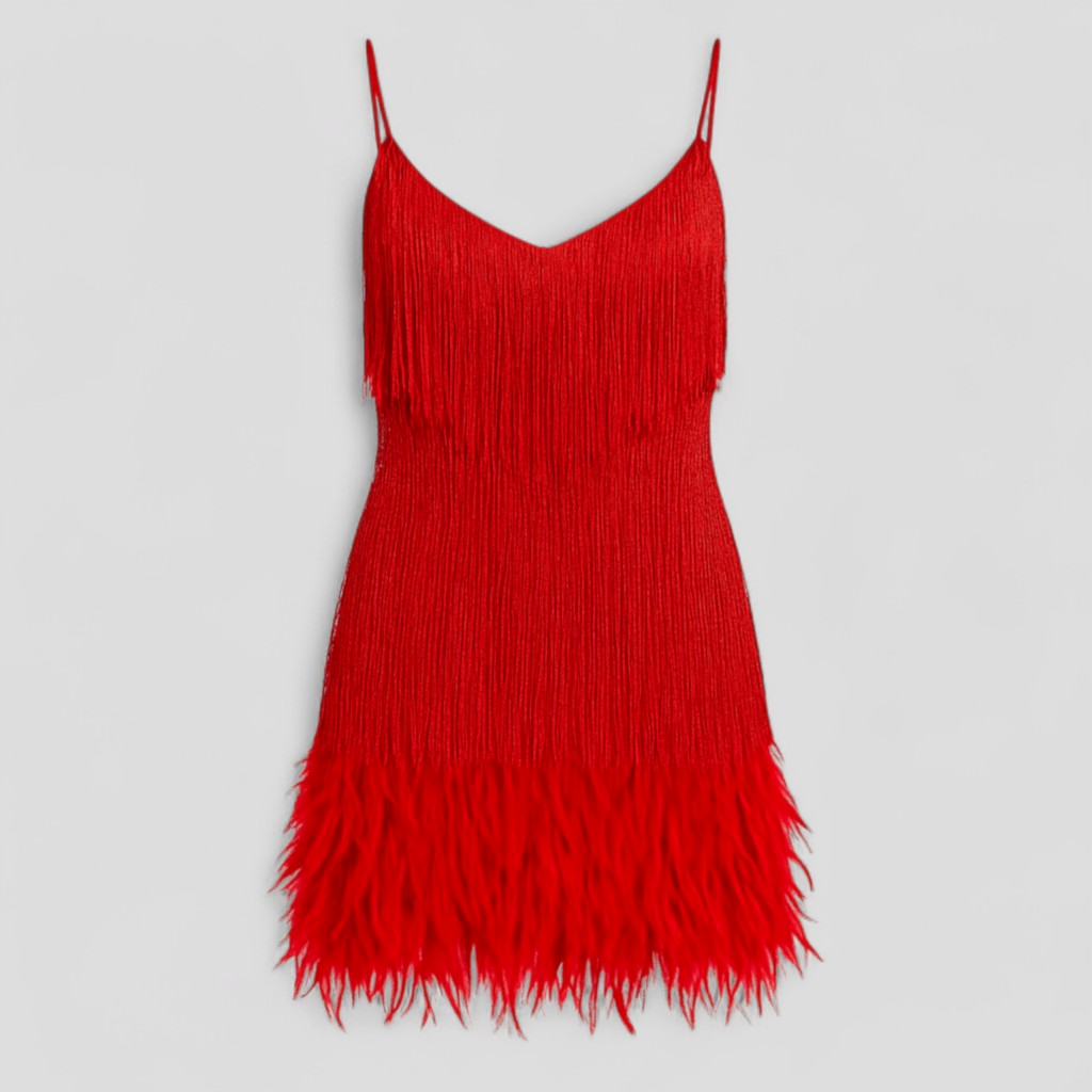Abito da Cocktail Elegante per Donna, Vestito da Sera Formale in Raso Nero, Taglie S-XL - Rosso - abito abito cocktail abito da cocktail abito da sera abito elegante abito per eventi speciali cocktail cocktail dress donna dresses moda femminile paillettes brillanti stile glamour vestito con dettagli in piume vestito per feste - Concept Palermo