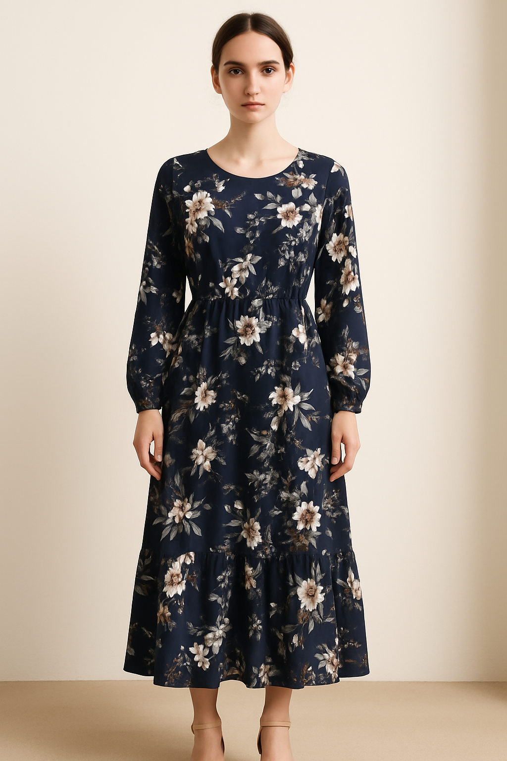 Abito Lungo Floreale Donna in Lino Boho Chic, Maniche Lunghe, Estivo - - abito abito floreale casual dresses DRESS Dresses eleganza female dress floreale lino lunghe maniche Maxi Dresses - Concept Palermo