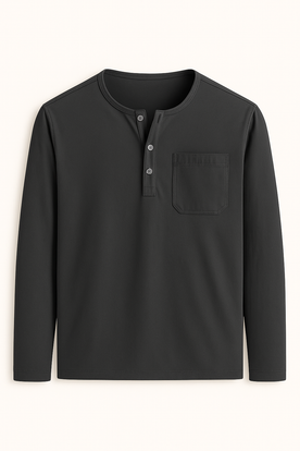 Maglia Henley Uomo a Maniche Lunghe - Stile Casual con Tasche e Colori Versatili - Nero - casual colori Cotton henley lunghe maglia maglia henley maniche Men men's polo men's polo shirt men's top clothes Shirts und Polos Solid - Concept Palermo