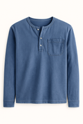 Camiseta Henley de manga larga para hombre – Estilo casual con bolsillos y colores versátiles