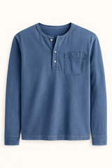 Heren Henley Shirt met Lange Mouwen - Casual Stijl met Zakjes en Veelzijdige Kleuren