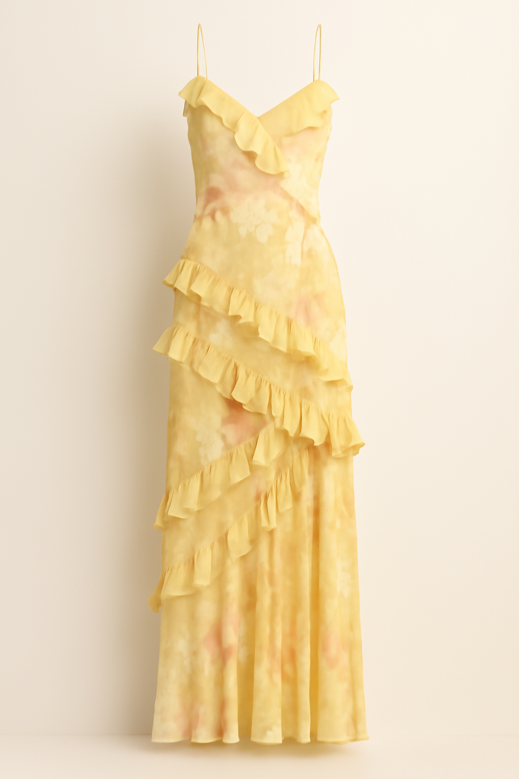 Abito lungo con volant floreali – Eleganza morbida e sognante in tonalità pastello Donna - Oro - abito abito volant donna DRESS Dresses eleganza female dress floreali Maxi Dresses morbida pastello - Concept Palermo