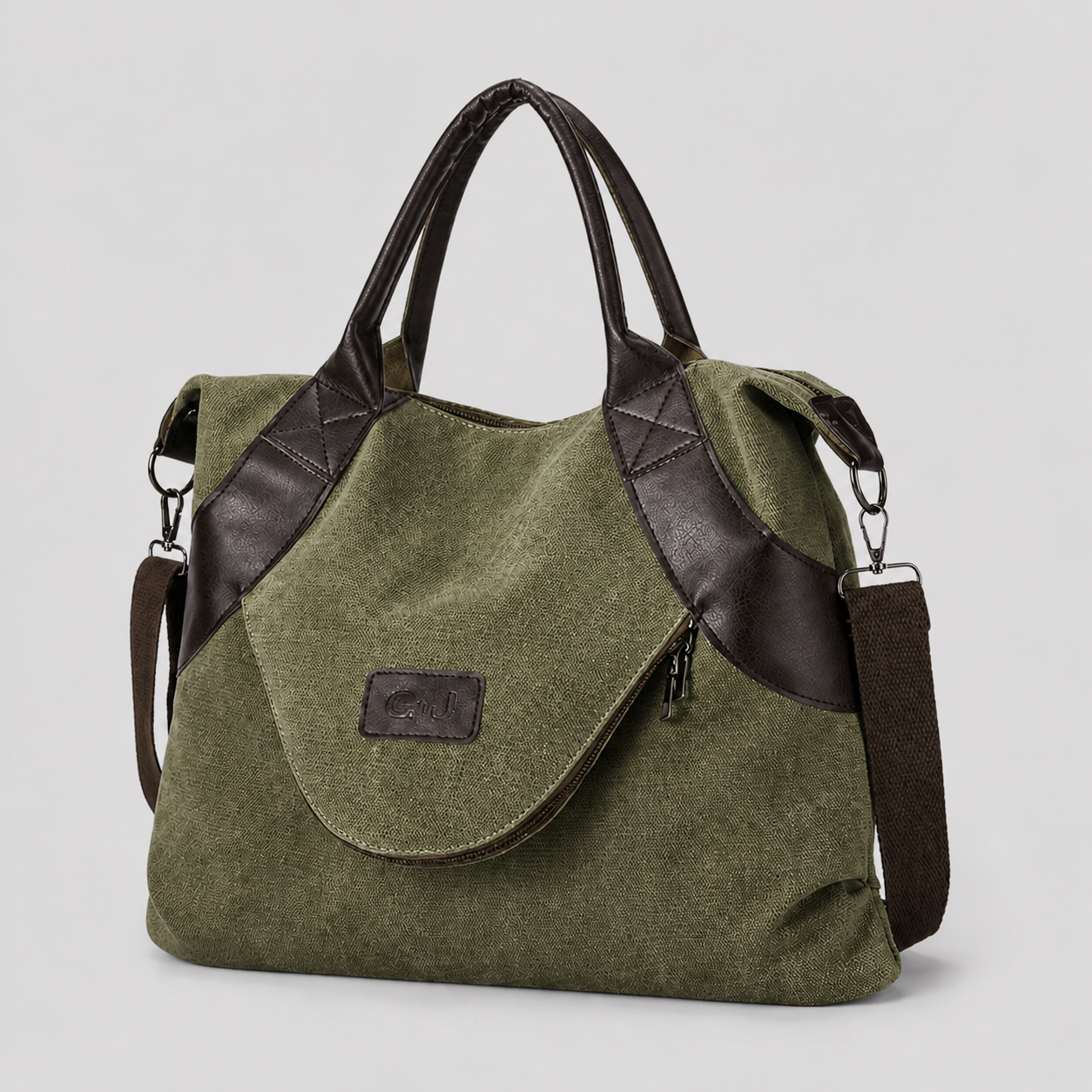Borsa Shopper Donna Grande in Tela con Tasche, Spaziosa, per Spiaggia e Viaggio - Verde Oliva Militare - Bags borsa borsa tela donna new_for_google_may tasca tela - Concept Palermo