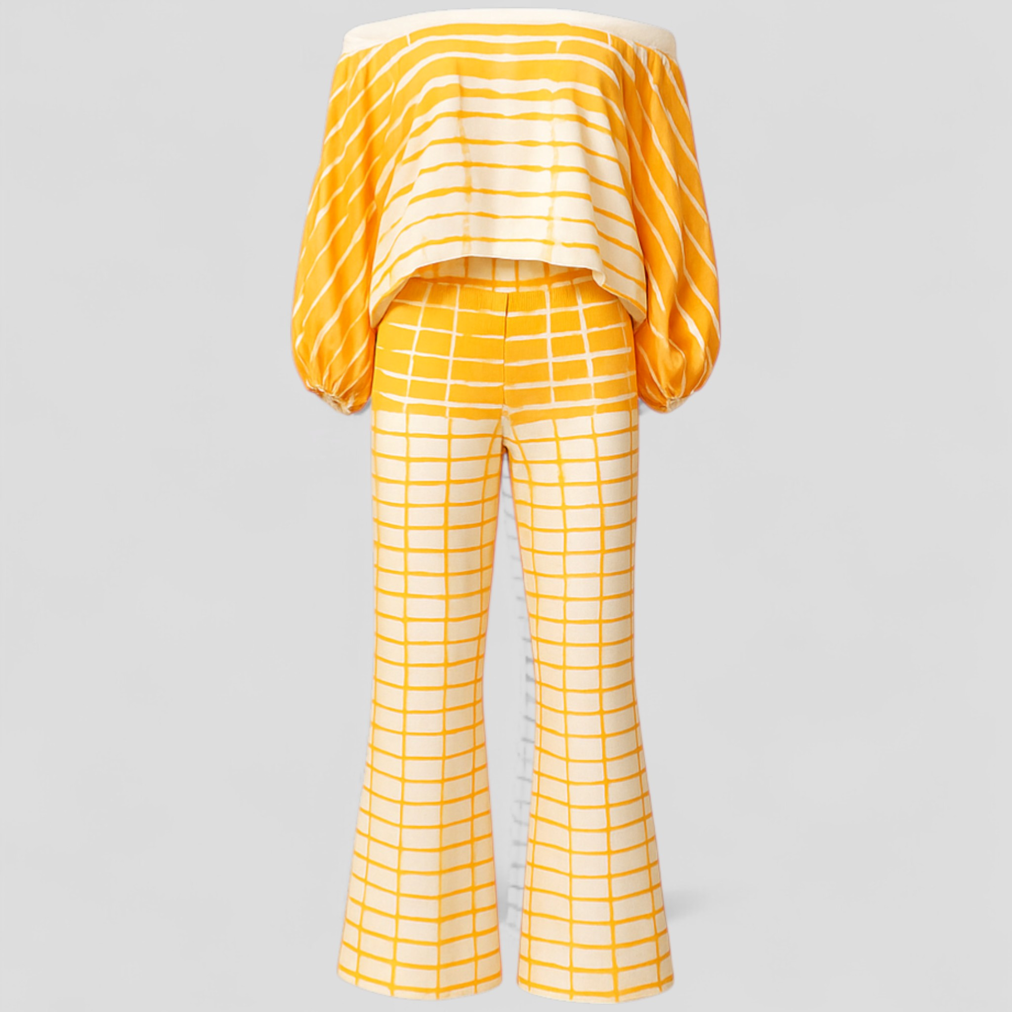 Completo Donna Floreale Spalle Scoperte a Gamba Larga - Stampa Vibrante, Vestibilità Fluida - Giallo - Bestseller completo completo gamba fiori fluida gamba larga outfit sets pelle Sets Woman - Concept Palermo