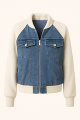 Modieuze color-block denim jas met comfortabele gebreide mouwen