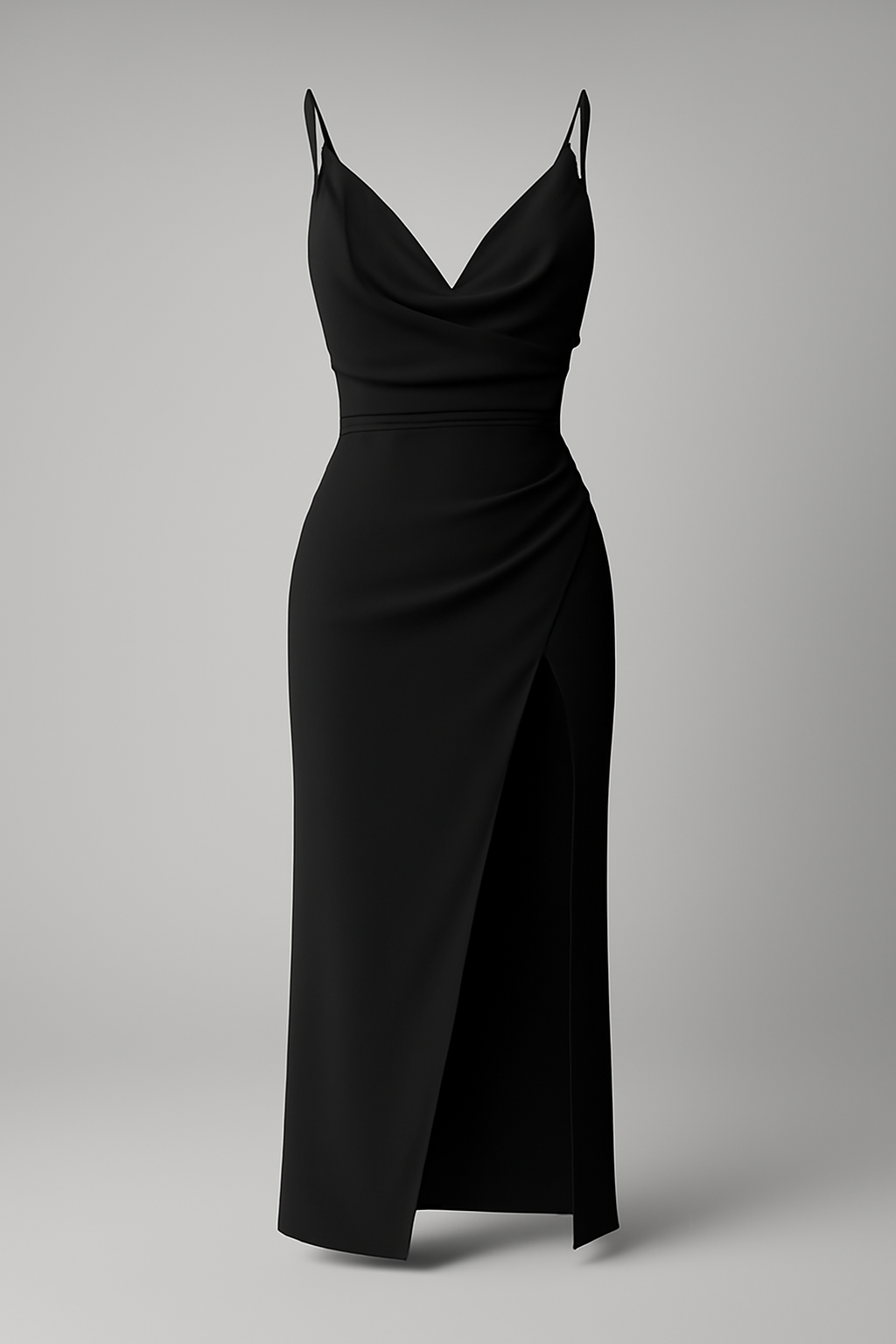 Abito Midi Drappeggiato Donna con Spacco Laterale Elegante - Perfetto per Cerimonie - Nera - abito abito midi donna drappeggiato DRESS Dresses female dress laterale Maxi dress Maxi Dresses midi spacco - Concept Palermo