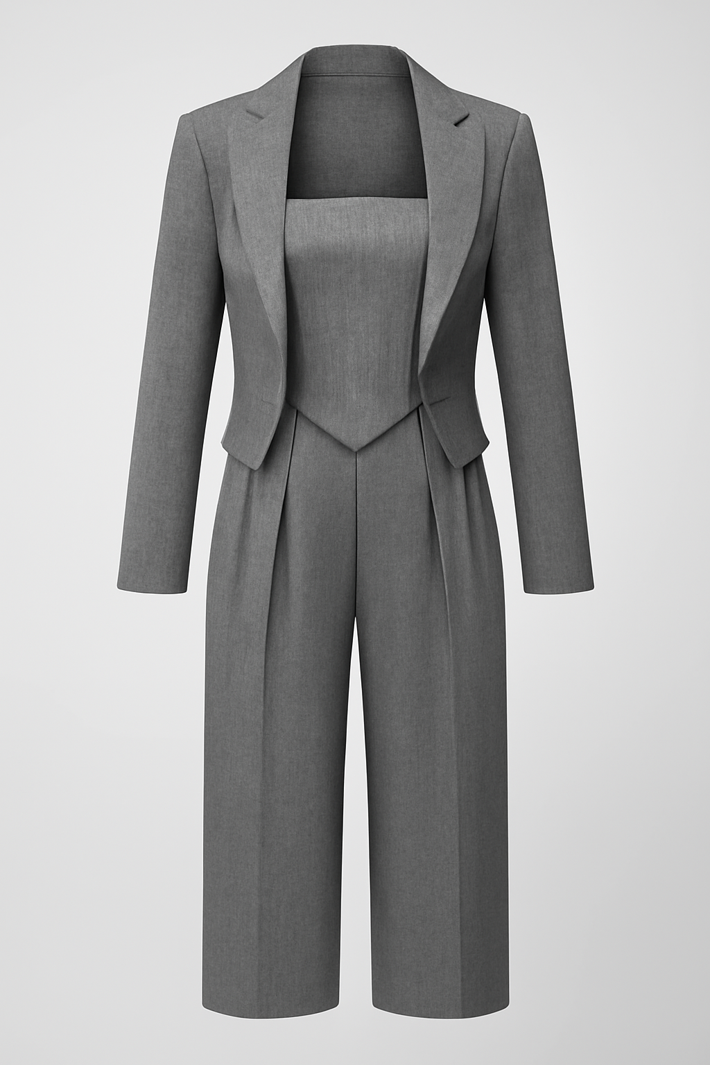 Tuta Elegante Donna a Spina di Pesce su Misura con Blazer Coordinato - Grigio - blazer donna jumpsuit misura outfit sets pesce spina suits and pants tuta tuta spina woman - Concept Palermo