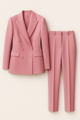 Elegante damestailleur slim fit, dubbelgeknoopt met blazer en broek voor op kantoor