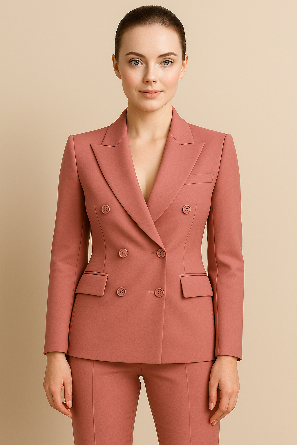 Tailleur Donna Slim Fit Doppiopetto Elegante con Blazer e Pantaloni per Ufficio - - blazer blazer doppiopetto donna doppiopetto outfit sets pantaloni slim suits and pants - Concept Palermo