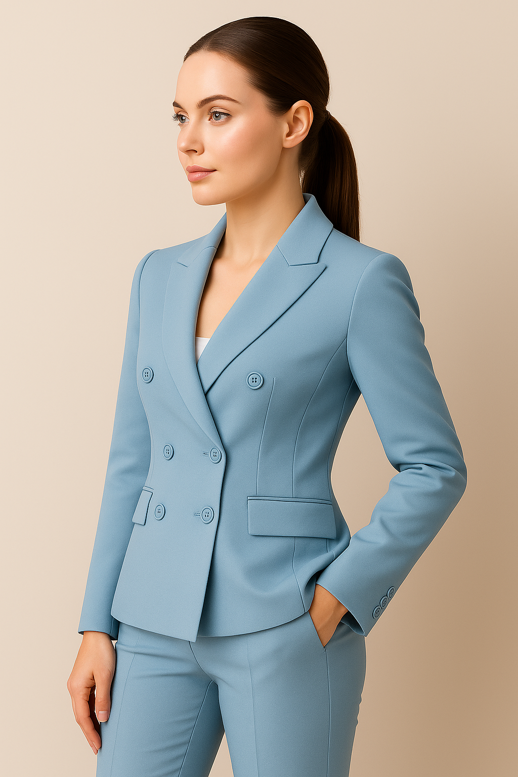 Tailleur Donna Slim Fit Doppiopetto Elegante con Blazer e Pantaloni per Ufficio - - blazer blazer doppiopetto donna doppiopetto outfit sets pantaloni slim suits and pants - Concept Palermo