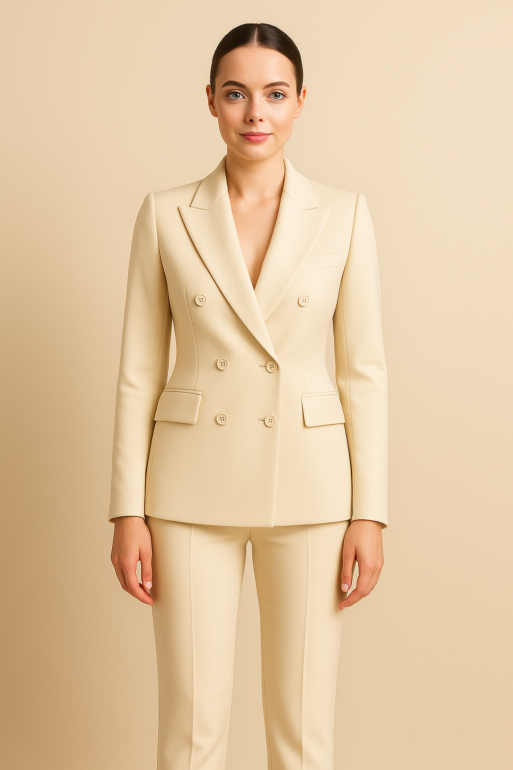 Tailleur Donna Slim Fit Doppiopetto Elegante con Blazer e Pantaloni per Ufficio - - blazer blazer doppiopetto donna doppiopetto outfit sets pantaloni slim suits and pants - Concept Palermo