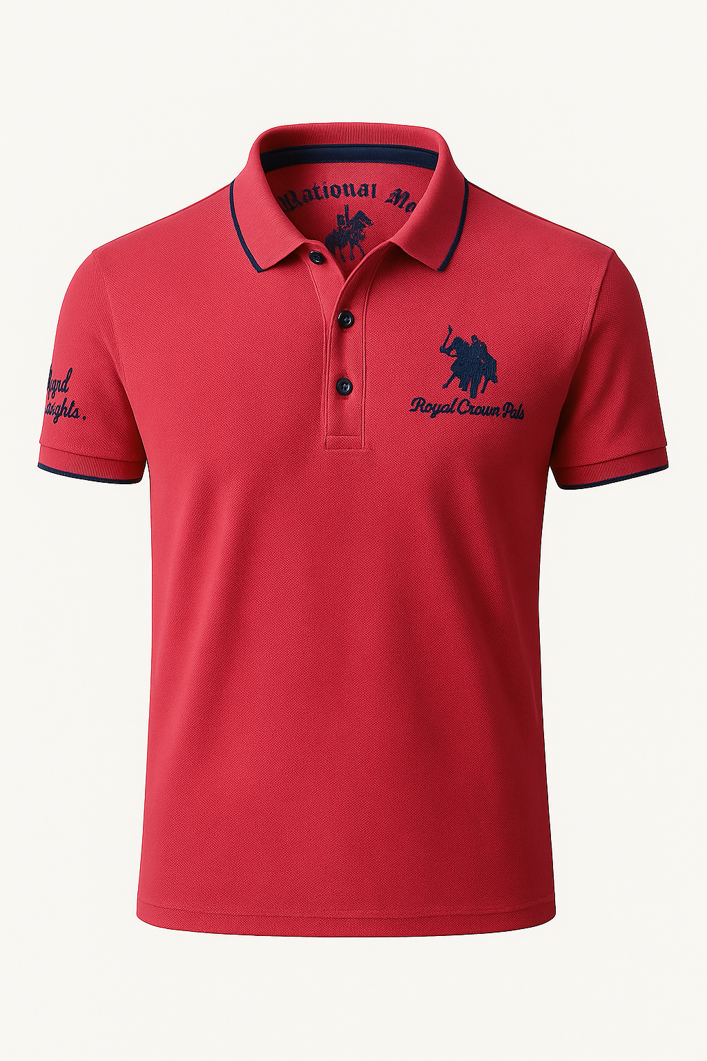 Polo Uomo Ricamata in Cotone Piqué a Contrasto - Vestibilità Regular, Vari Colori - Rosso - contrasto dettagli men's polo men's polo shirt men's top clothes polo polo dettagli ricamati shirts & polos Shirts und Polos uomo - Concept Palermo
