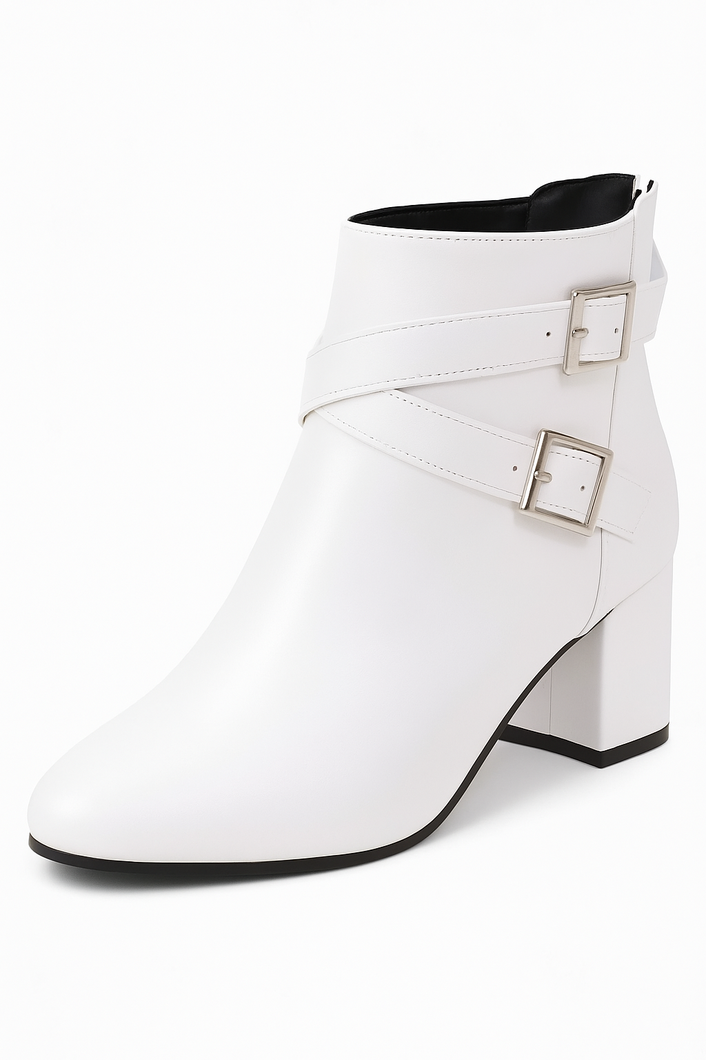 Stivaletti Neri alla Caviglia Donna con Cinturini e Fibbia in Ecopelle - Bianco - alla BOOTS Boots & Shoes caviglia cinturini fibbia Leather Boots shoes stivaletti stivaletti alla - Concept Palermo