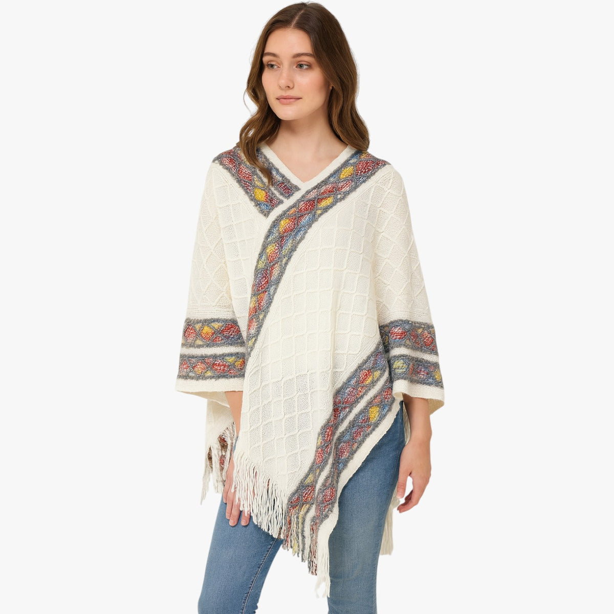 Poncho a righe con nappe - Calore e stile ovunque Cotone - - calore cotone Cotton nappe overig ovunque poncho poncho righe righe Solid stile Unisex - Concept Palermo