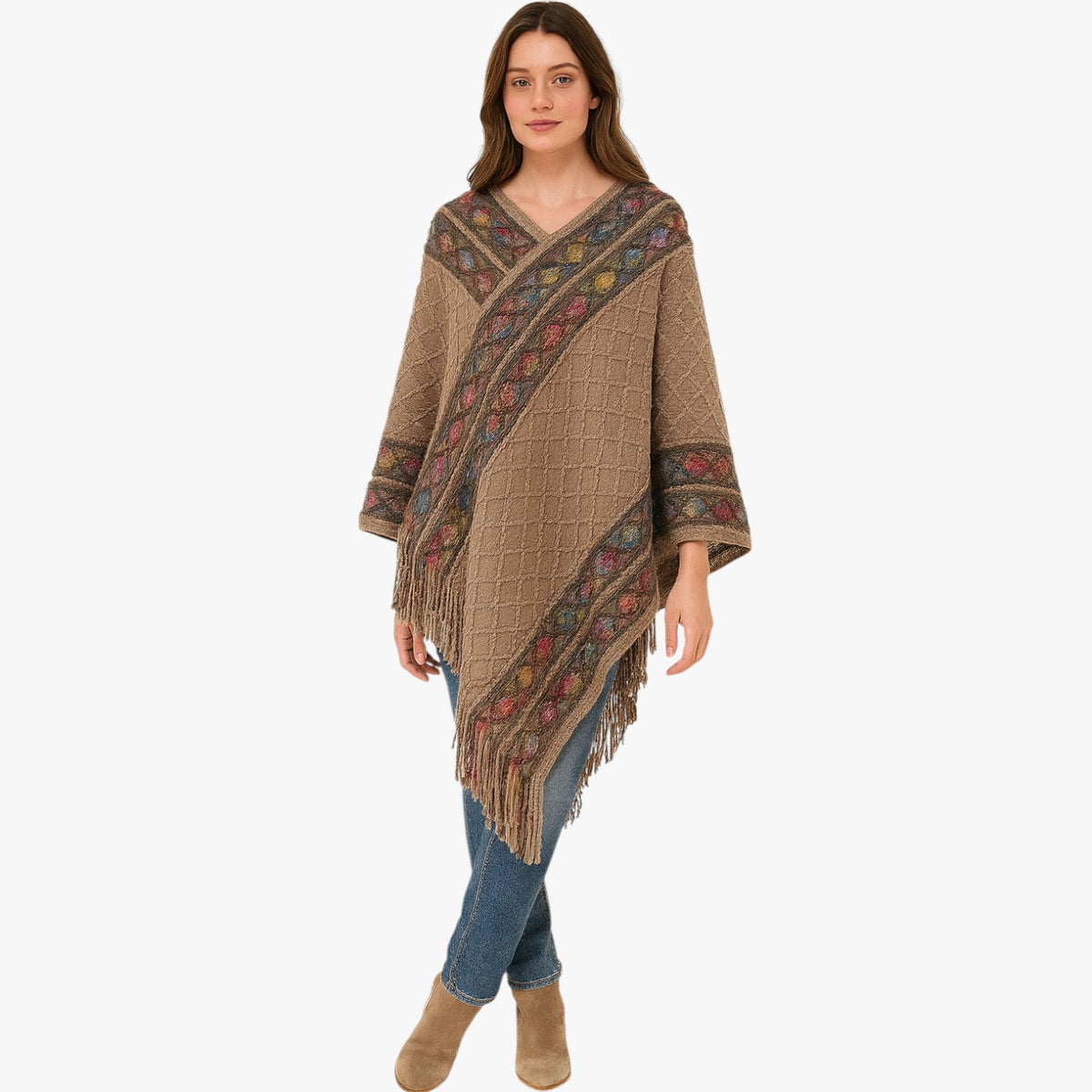Poncho a righe con nappe - Calore e stile ovunque Cotone - - calore cotone Cotton nappe overig ovunque poncho poncho righe righe Solid stile Unisex - Concept Palermo