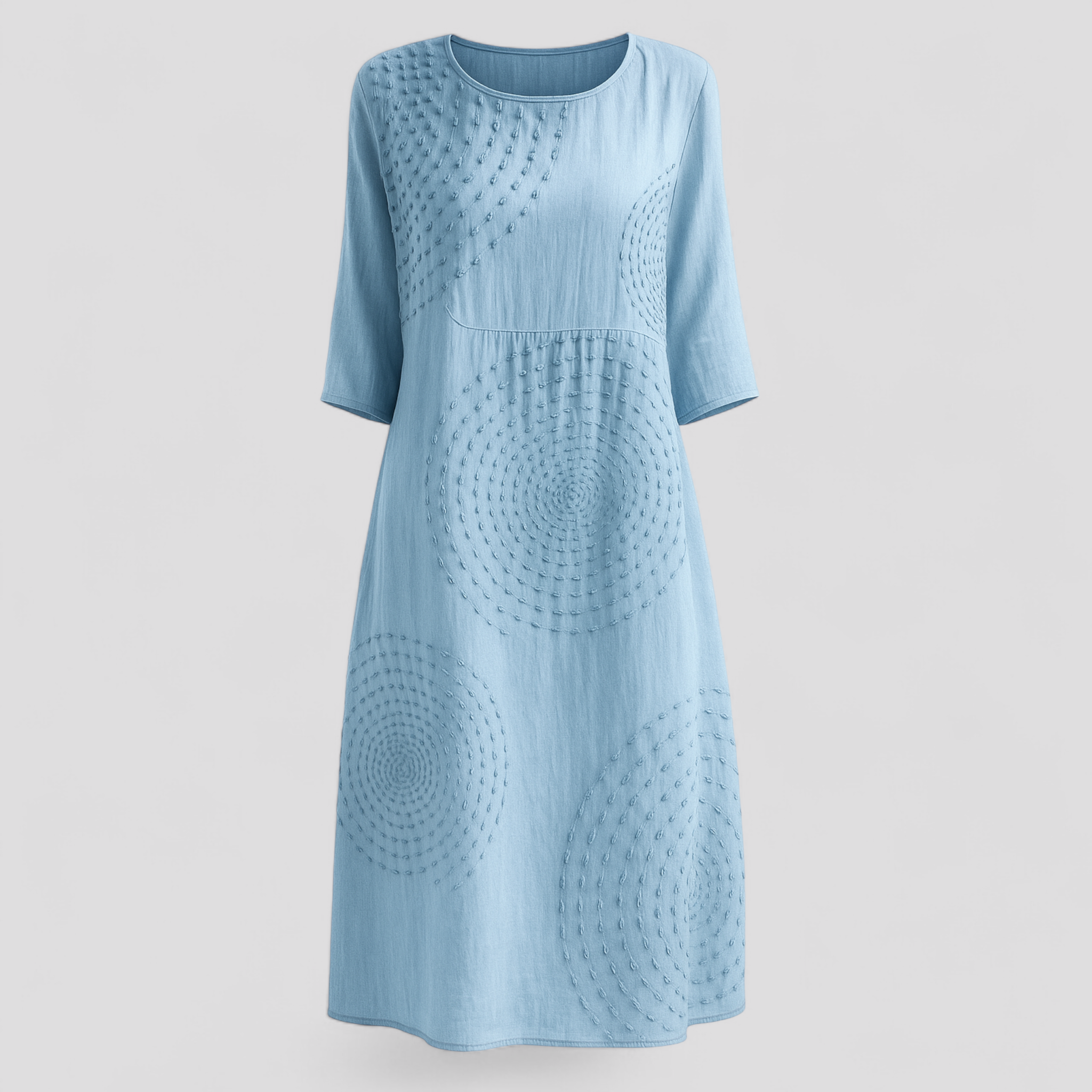 Abito Estivo Donna Floreale in Lino Leggero, Taglie S-XL - Azzurro ghiaccio - abito abito donna abito estivo donna dresses elegante estivo ideale per ogni occasione look vacanziero maniche al gomito scollo rotondo stile casual taglie disponibili tessuto leggero texture delicata versatile - Concept Palermo