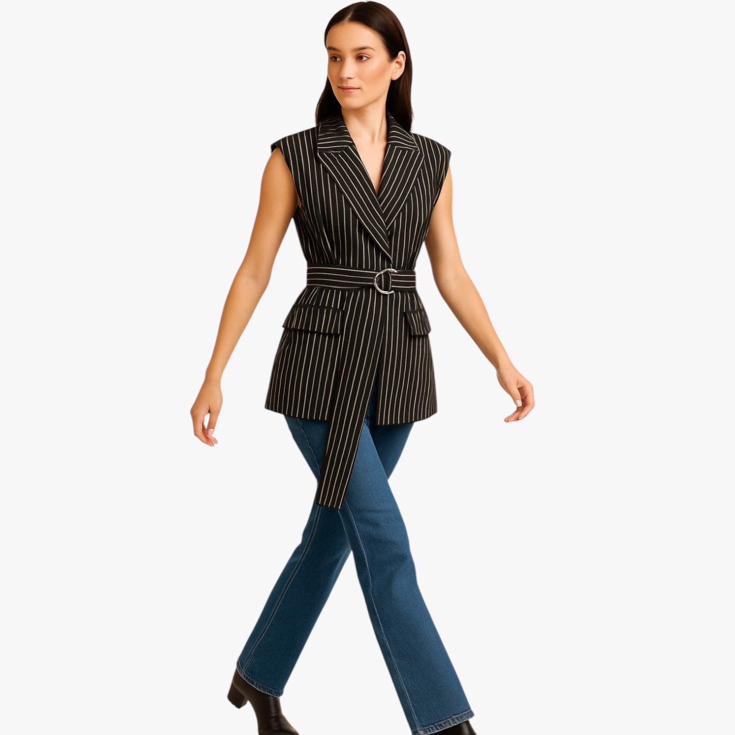 Gilet lungo a righe con cintura in misto cotone Uomo - - cintura clothes cotone gilet gilet righe misto outerwear regular righe sleeveless slight stretch uomo vests women women clothes women's clothes women's top clothes - Concept Palermo