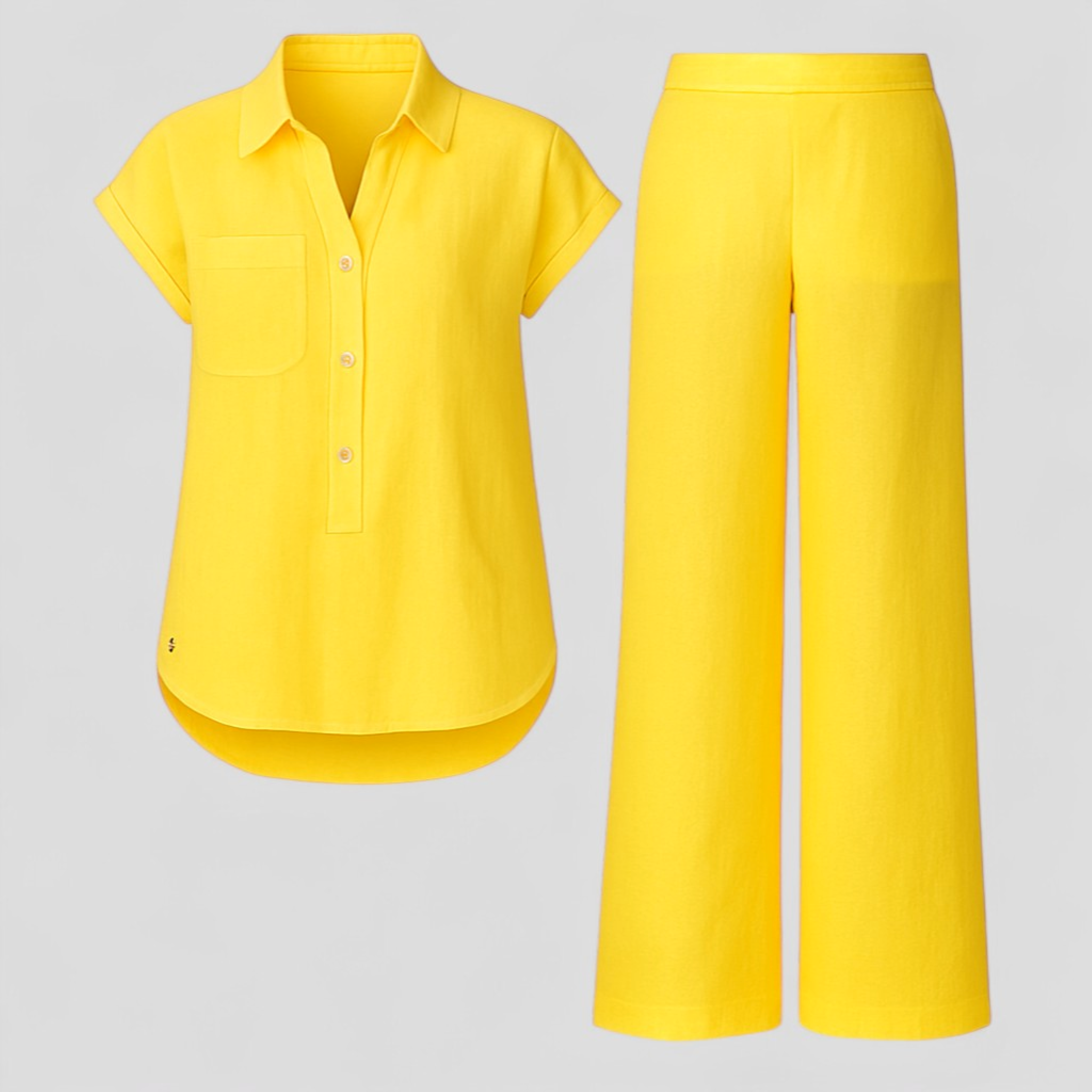 Completo Donna Estivo in Poliestere - Giallo - Abbigliamento Donna Comodo e Traspirante completo completo donna Completo Estivo Completo in Lino Cura Facile Design Elegante donna estivo Moda Estate Outfit Estivo outfit sets poliestere Style Casual Vacanze Estive - Concept Palermo