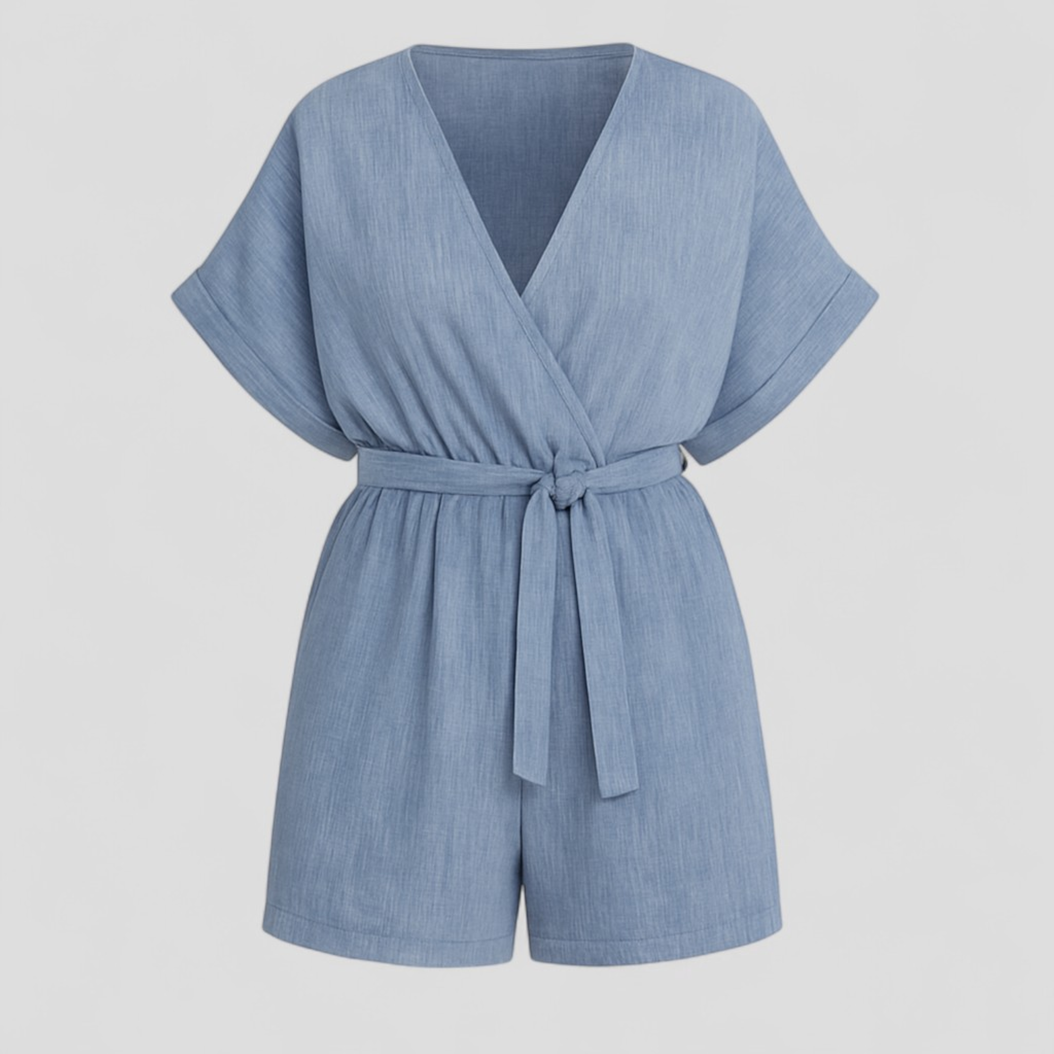Jumpsuit Estivo in Lino per Donna - Blu - abbigliamento estivo cintura in vita design raffinato donna elegante estivo forte freschezza jumpsuit jumpsuit estivo lino look casual maniche corte occasioni informali one-pieces playsuit estivo versatile - Concept Palermo