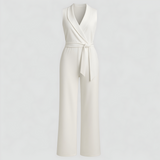 Elegante dames salopette met V-hals zonder mouwen van linnen, casual zomer