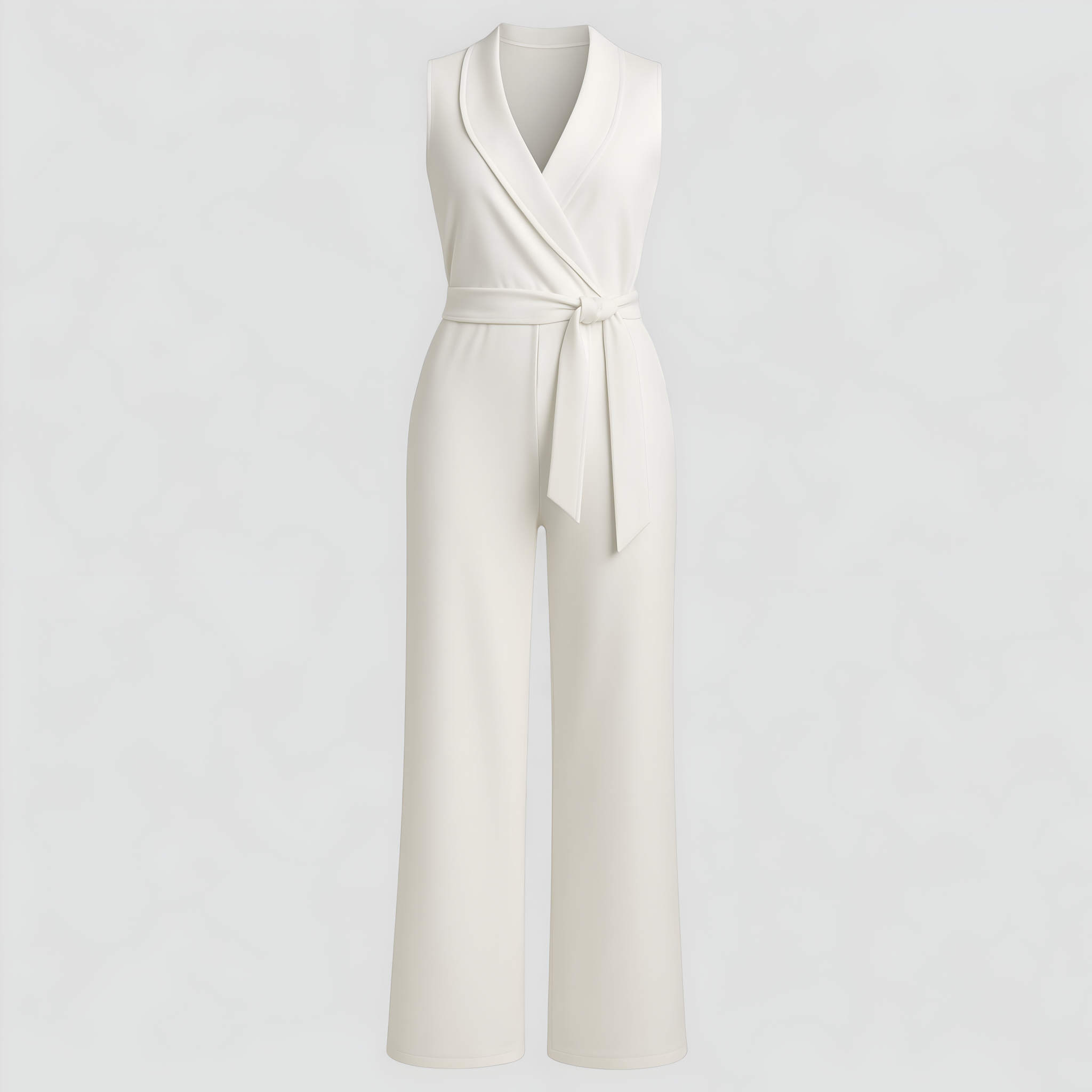 Salopette Donna Elegante V-Neck Senza Maniche in Lino Casual Estiva - Bianco - abbigliamento elegante donna fashion primavera jumpsuit premium maniche moda donna neck one-pieces outfit casual salopette salopette donna salopette elegante salopette femminile salopette senza maniche salopette V-Neck vestiti per eventi - Concept Palermo