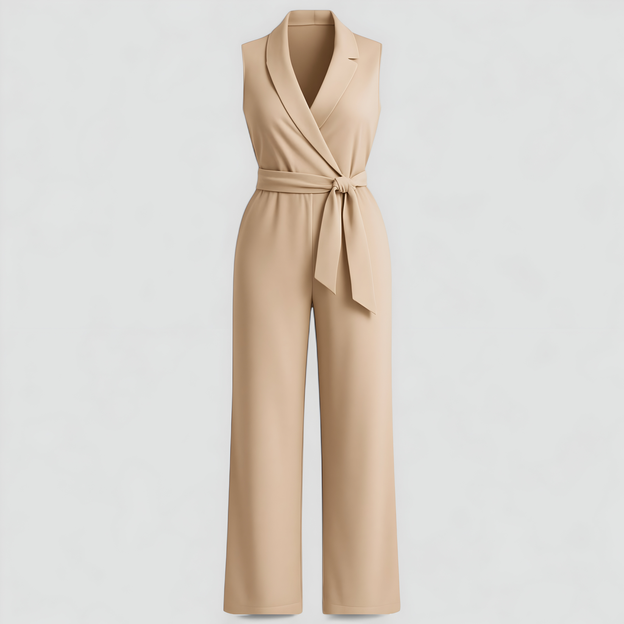 Salopette Donna Elegante V-Neck Senza Maniche in Lino Casual Estiva - Cachi - abbigliamento elegante donna fashion primavera jumpsuit premium maniche moda donna neck one-pieces outfit casual salopette salopette donna salopette elegante salopette femminile salopette senza maniche salopette V-Neck vestiti per eventi - Concept Palermo