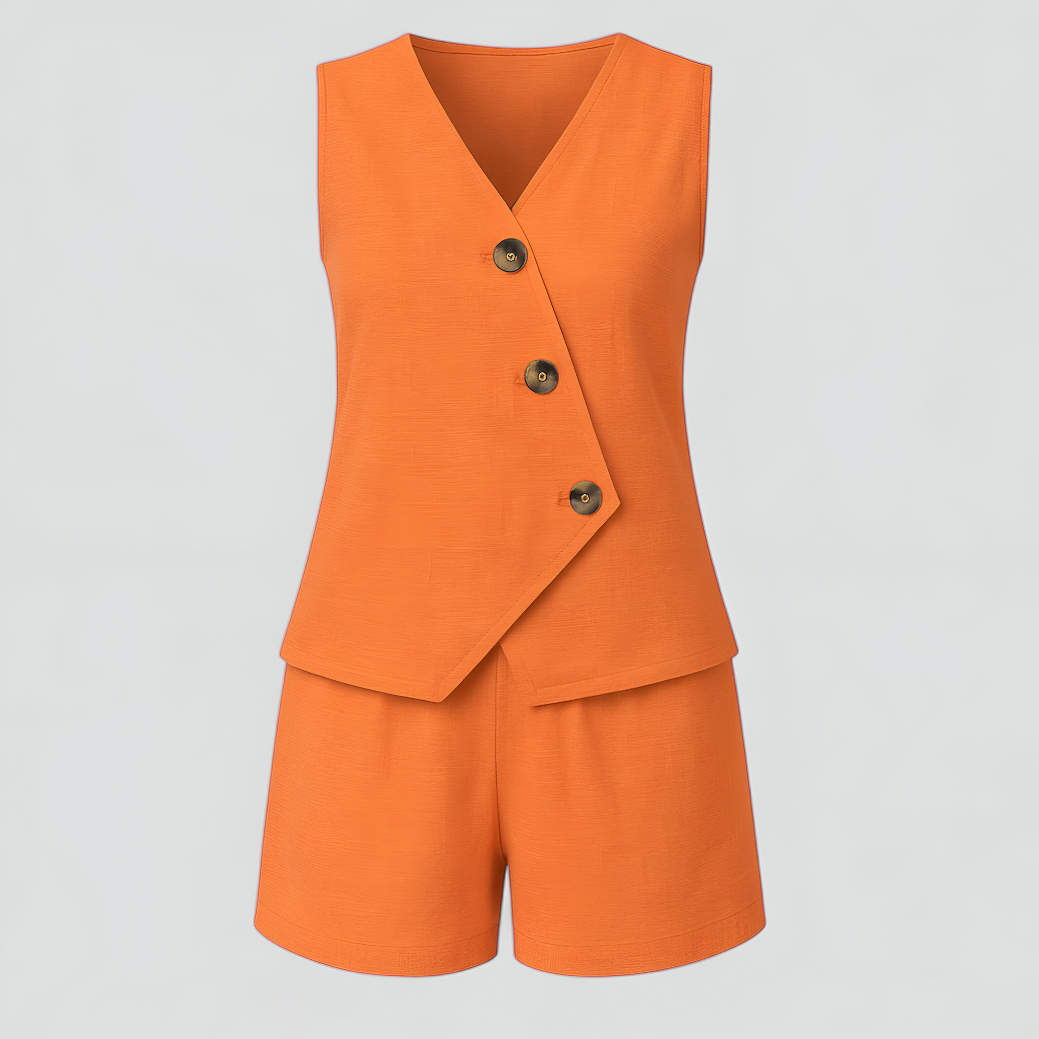 Completo Donna Estivo con Top a V e Pantaloncini Corti in Cotone - Arancione - abbigliamento estivo abbigliamento per tempo libero corti design versatile donna donna pantaloni moda comoda outfit casual outfit sets pantaloni pantaloni corti set due pezzi set elegante tessuto traspirante top a V - Concept Palermo